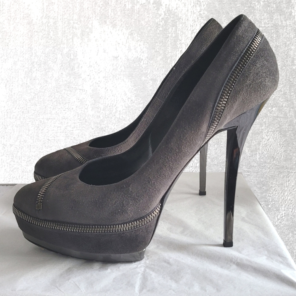 Gucci Pixie Gray Suede Pixie Pump Zipper Platform… - image 6